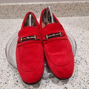 Azarman Men's Red Velvet Slip On Gold Horsebit Buckle Dress Shoes Loafers